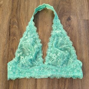 Free People Galloon Lace Halter Bralette in Mint Size Small Coquette Back Clasp